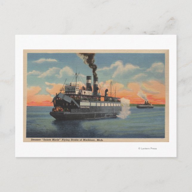 Mackinac, MI - View of Sainte Marie Steamer Postcard (Front)