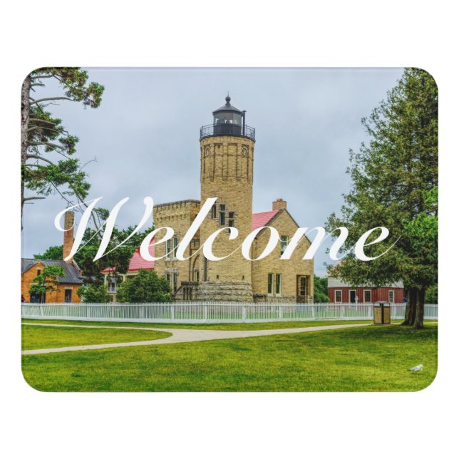 Mackinac Point Light Welcome Door Sign (Contemporary Front)