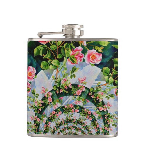 Mackinac Rose mandala Hip Flask