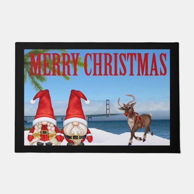 Mackinaw Bridge Christmas Door Mat (Front)