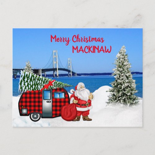 Mackinaw City Christmas Card with Santa in Vintage