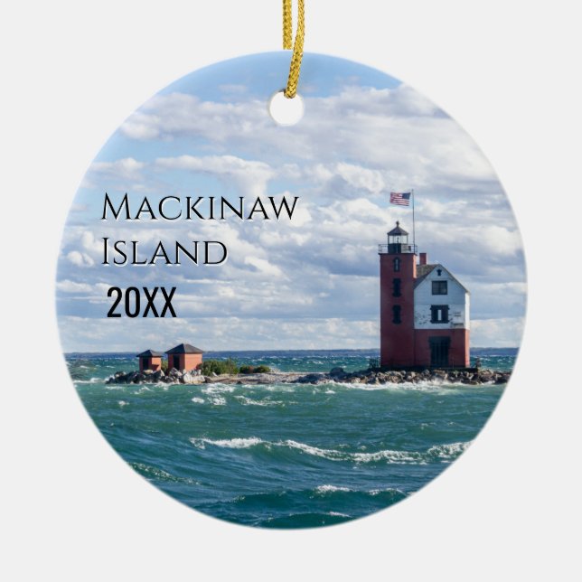 Mackinaw Island Christmas Ceramic Ornament (Front)