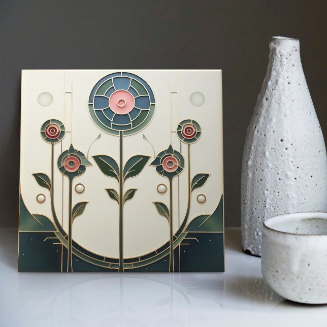 Mackintosh Art Deco Abstract Floral Wall Decor Cer Ceramic Tile (Creator Uploaded)