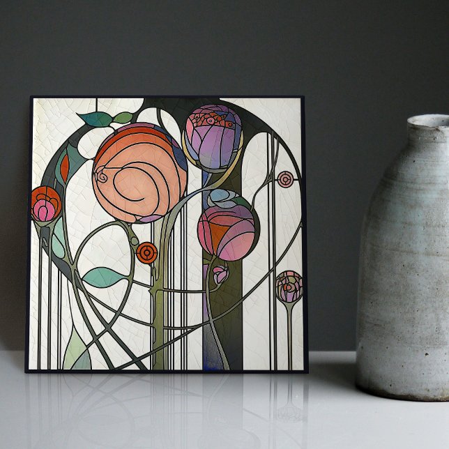 Mackintosh Art Deco Abstract Floral Wall Decor Cer Ceramic Tile (Creator Uploaded)