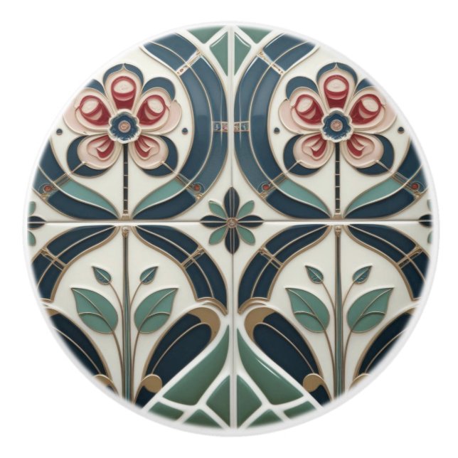 Mackintosh Art Deco Abstract Floral Wall Decor Ceramic Knob (Front)