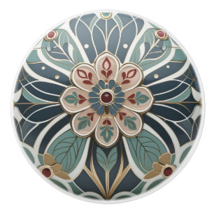 Mackintosh Art Deco Abstract Floral Wall Decor Ceramic Knob