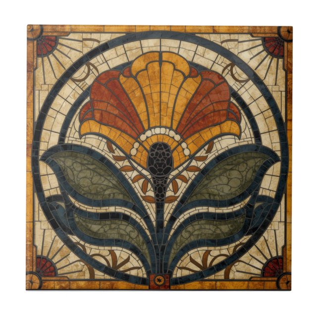 Mackintosh Art Deco Abstract Floral Wall Decor Ceramic Tile (Front)
