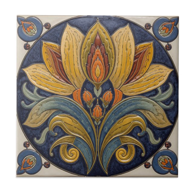 Mackintosh Art Deco Abstract Floral Wall Decor Ceramic Tile (Front)