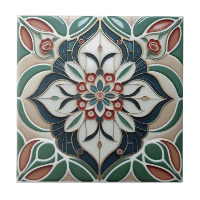 Mackintosh Art Deco Abstract Floral Wall Decor Ceramic Tile (Front)