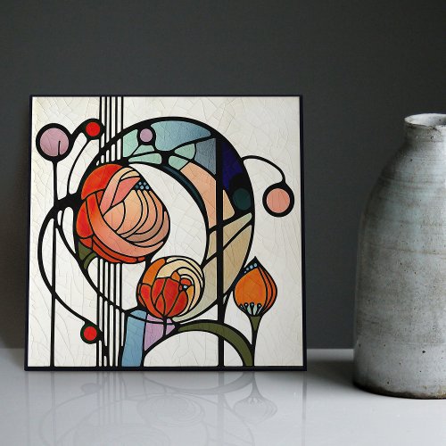 Mackintosh Art Deco Abstract Floral Wall Decor Ceramic Tile