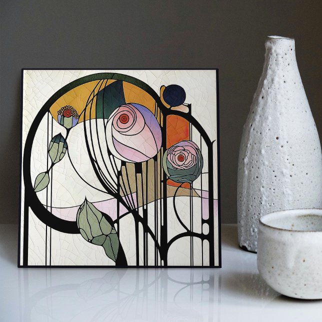 Mackintosh Art Deco Abstract Floral Wall Decor Ceramic Tile (Creator Uploaded)