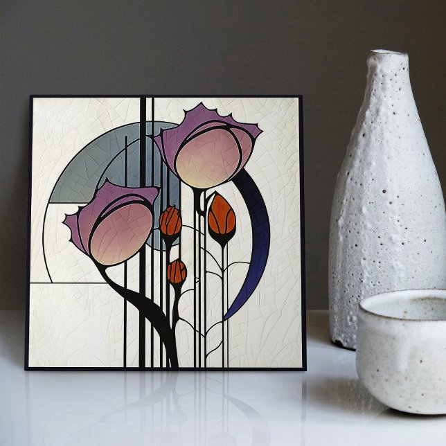 Mackintosh Art Deco Abstract Floral Wall Decor Ceramic Tile (Creator Uploaded)