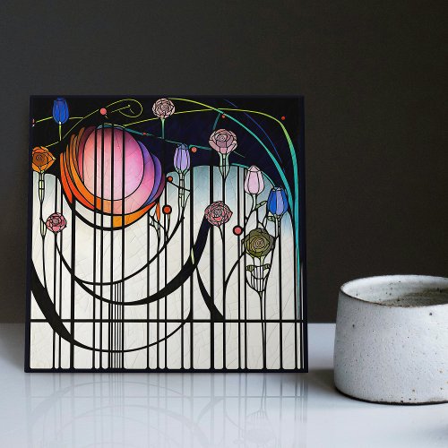 Mackintosh Art Deco Abstract Floral Wall Decor Ceramic Tile