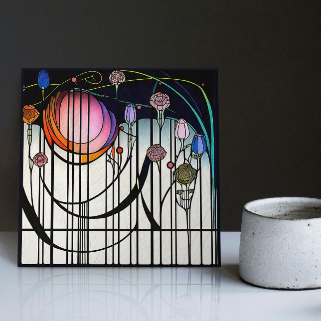 Mackintosh Art Deco Abstract Floral Wall Decor Ceramic Tile (Creator Uploaded)