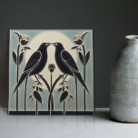 Mackintosh Black Birds Art Deco Nouveau Wall Decor Ceramic Tile<br><div class="desc">This ceramic tile features two black birds and intricate floral patterns reminiscent of the iconic style of Mackintosh. He was a prominent Scottish architect, designer, and artist of the Art Nouveau movement. Clean lines, geometric shapes, and a strong sense of symmetry characterize his work. These elements are beautifully represented in...</div>