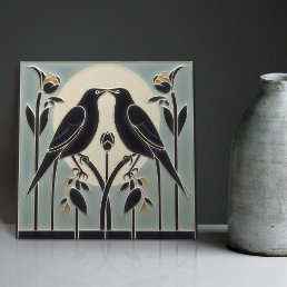 Mackintosh Black Birds Art Deco Nouveau Wall Decor Ceramic Tile