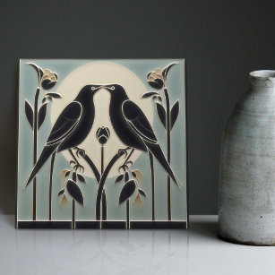 Mackintosh Black Birds Art Deco Nouveau Wall Decor Ceramic Tile