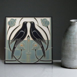 Mackintosh Black Birds Art Deco Nouveau Wall Decor Ceramic Tile