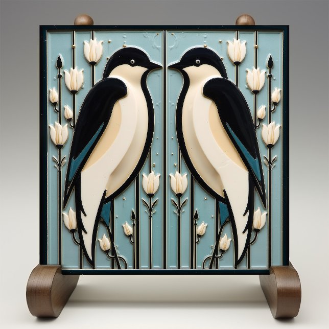 Mackintosh Black Birds Art Deco Nouveau Wall Decor Ceramic Tile (Creator Uploaded)