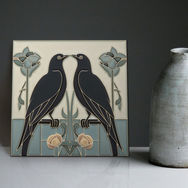 Mackintosh Black Birds Art Deco Nouveau Wall Decor Ceramic Tile (Creator Uploaded)