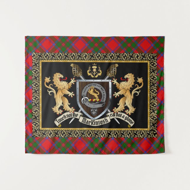 MacKintosh Clan Badge & Motto w/Lions  Tapestry (Front (Horizontal))
