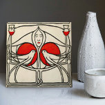Mackintosh Lovebirds Abstract Wall Decor Bird Ceramic Tile<br><div class="desc">This ceramic tile 'Lovebirds' features bold geometric shapes and intricate floral patterns reminiscent of the iconic style of Mackintosh. He was a prominent Scottish architect, designer, and artist of the Art Nouveau movement. Clean lines, geometric shapes, and a strong sense of symmetry characterize his work. These elements are beautifully represented...</div>