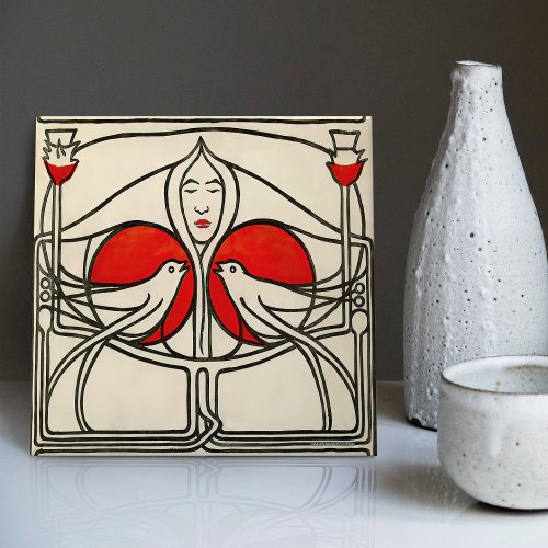 Mackintosh Lovebirds Abstract Wall Decor Bird Ceramic Tile