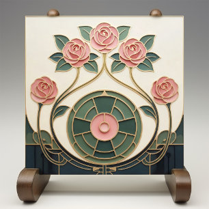 Mackintosh Rose Art Nouveau Faux Stained Glass Ceramic Tile