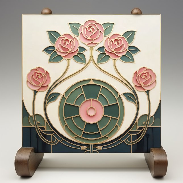 Mackintosh Rose Art Nouveau Faux Stained Glass Ceramic Tile (Creator Uploaded)