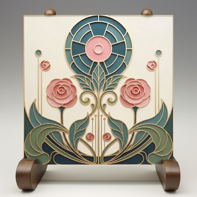 Mackintosh Rose Art Nouveau Faux Stained Glass Ceramic Tile (Creator Uploaded)