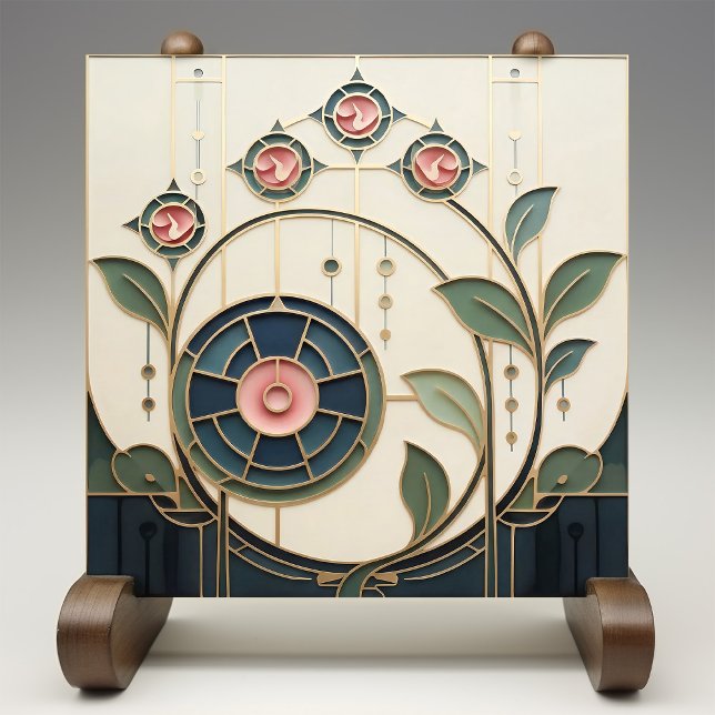 Mackintosh Rose Art Nouveau Faux Stained Glass Ceramic Tile (Creator Uploaded)