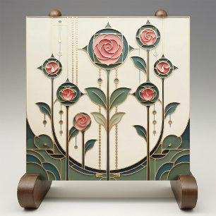 Mackintosh Rose Art Nouveau Faux Stained Glass Ceramic Tile