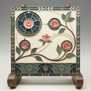 Mackintosh Rose Art Nouveau Faux Stained Glass Ceramic Tile