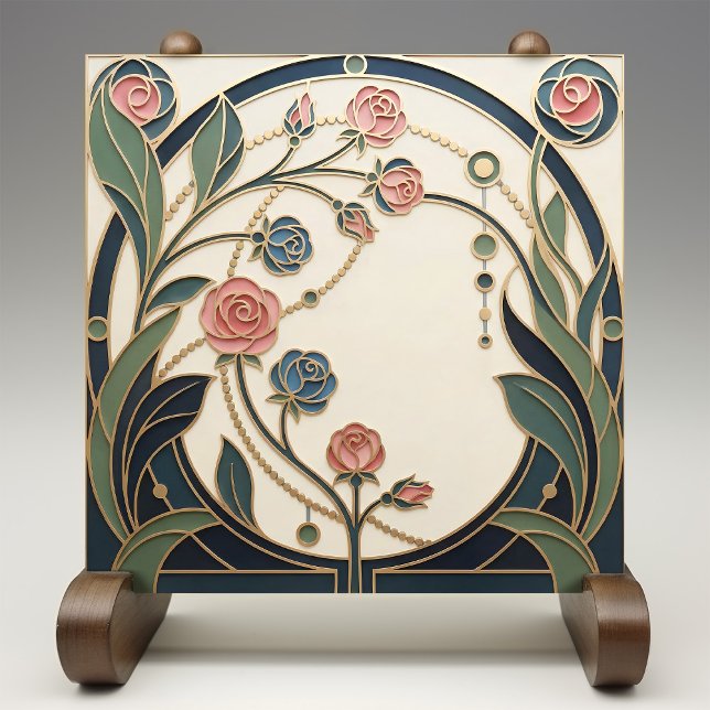Mackintosh Rose Art Nouveau Faux Stained Glass Ceramic Tile (Creator Uploaded)