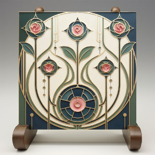 Mackintosh Rose Art Nouveau Faux Stained Glass Ceramic Tile