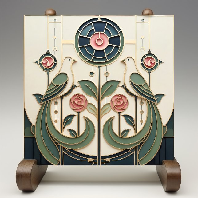Mackintosh Rose & Birds Art Nouveau Minimalist Ceramic Tile (Creator Uploaded)