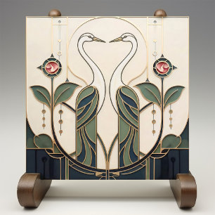 Mackintosh Rose & Birds Art Nouveau Minimalist Ceramic Tile