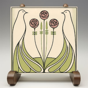 Mackintosh Rose & Birds Art Nouveau Minimalist Ceramic Tile