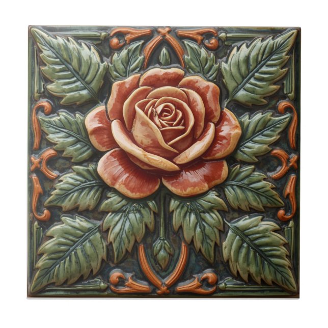 Mackintosh Rose Faux Relief Arts & Crafts Repro Ceramic Tile (Front)