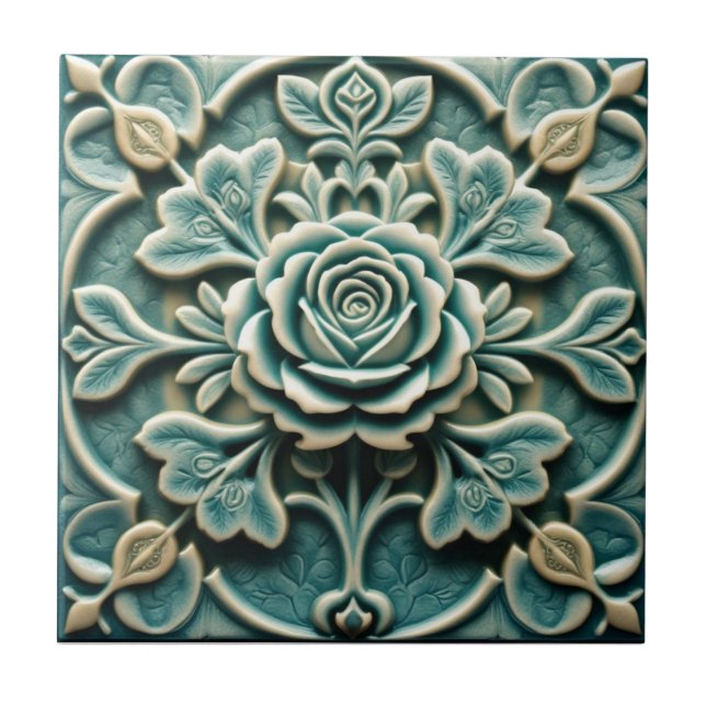 Mackintosh Rose Faux Relief Arts & Crafts Repro Ceramic Tile (Front)