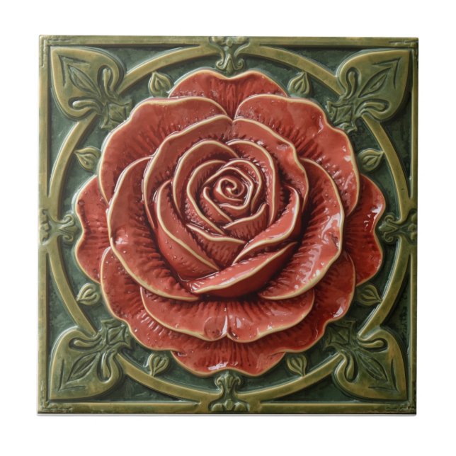 Mackintosh Rose Faux Relief Arts & Crafts Repro Ceramic Tile (Front)
