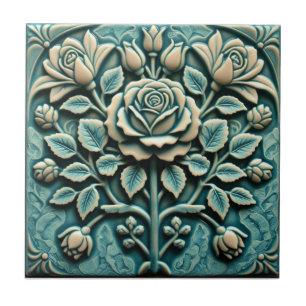 Mackintosh Rose Faux Relief Arts & Crafts Repro Ceramic Tile