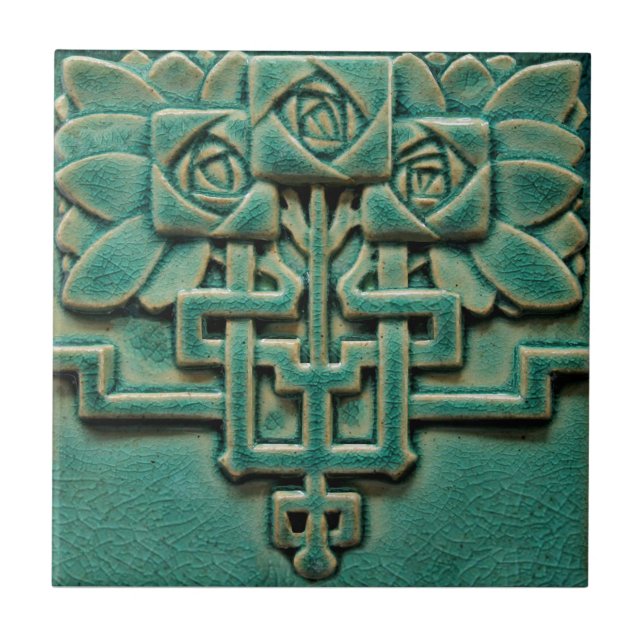 Mackintosh Rose Faux Relief Arts & Crafts Repro Ceramic Tile (Front)