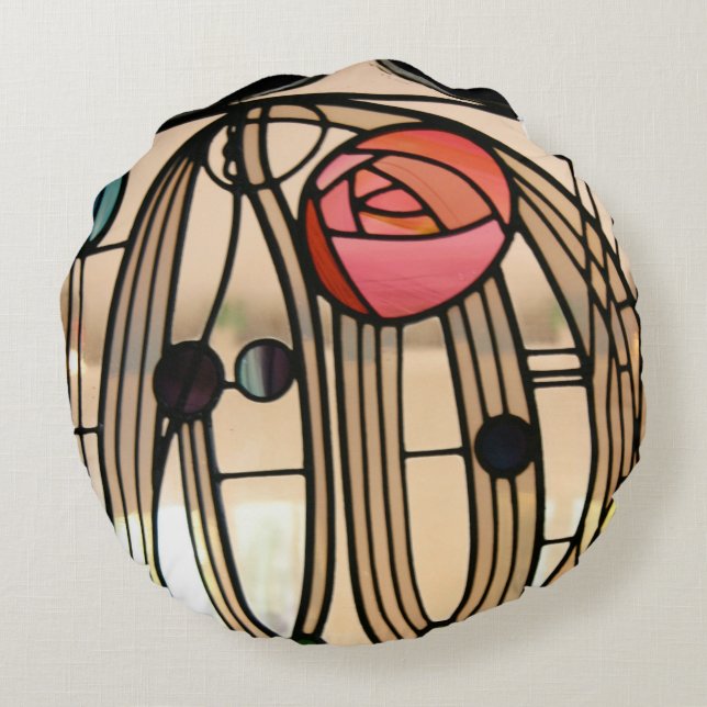 Mackintosh - The Stained Glass Window, Glasgow Round Pillow (Back)