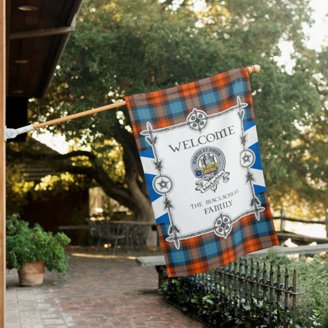 MacLachlan Ancient Tartan Garden Flag - Clan Badge (In SItu)