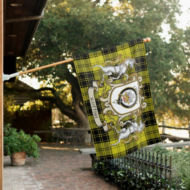MacLachlan Tartan Flag Clan Badge With Lion Scotti (In SItu)