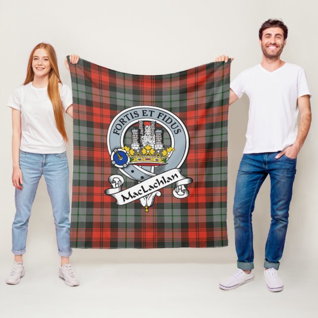 MacLachlan Weathered Clan Badge Tartan Plaid Fleece Blanket (In Situ)