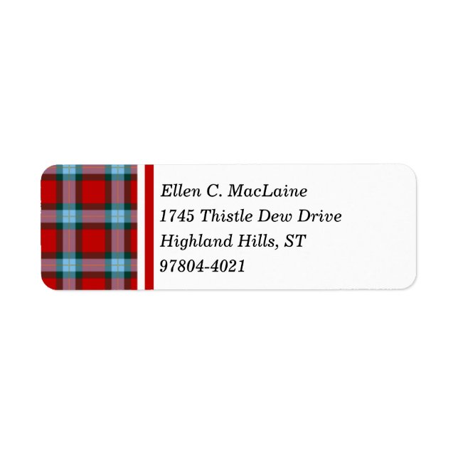 MacLaine Clan Red and Sky Blue Scottish Tartan Label (Front)