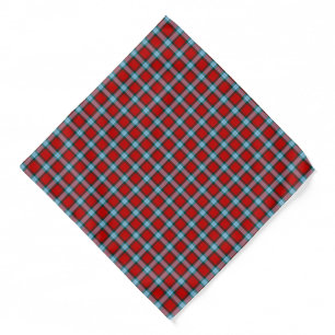 MacLaine Clan Tartan Bright Red and Sky Blue Plaid Bandana