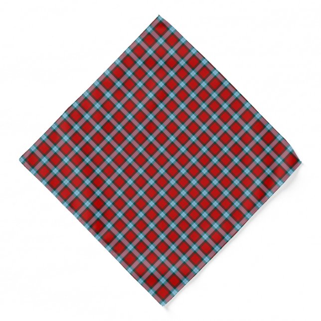 MacLaine Clan Tartan Bright Red and Sky Blue Plaid Bandana (Front)